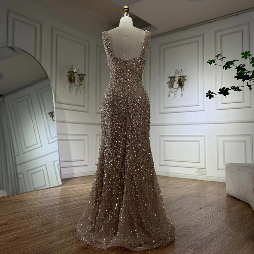 Nude Elegant Sling Light Luxury High-end Pearl Beaded Dress - Image 6